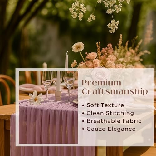 6 Pack Lilac 10FT Purple Cheesecloth Table Runner –120 Inch Boho Gauze Table Runners for Spring Wedding, Birthday, Fairy Garden Bridal Shower Decor