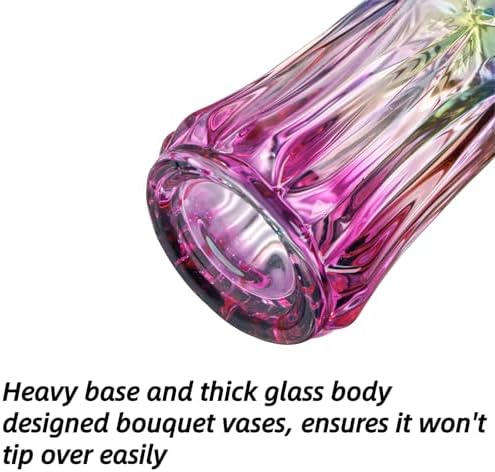 Dicunoy Set of 2 Glass Colorful Flower Vase, 9" Large Colored Crystal Flower Vase for Centerpieces, Heavy Duty Tall Flared Vase with Base for Dining Table, Living Room, Bouquet, Home, Wedding, Office