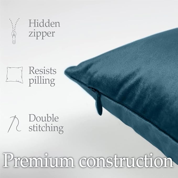lalaLOOM Velvet Throw Pillow Covers, Set of 2, 18x18 Peacock