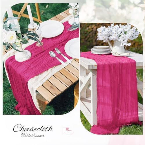 6 Pack Hot Pink Cheesecloth Table Runner, Extra Wide 35x120 Inch