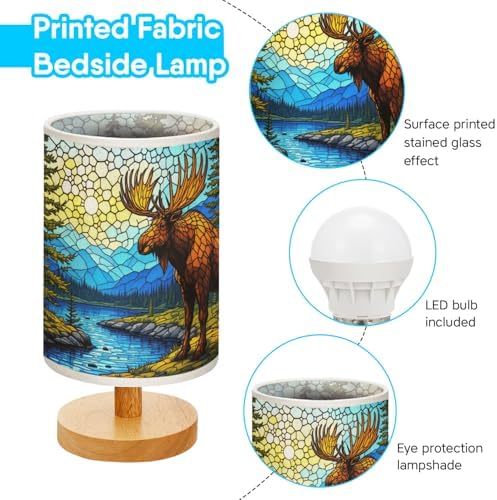 Moose Table Lamp LED 3-Color Pressed Bedside, Moose Shade Lamp with Wood Base for Bedroom Living Room Desk Office TL01