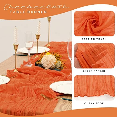 YMHPRIDE 12 Pack Cheesecloth Table Runner 35x120in Orange Table Runner