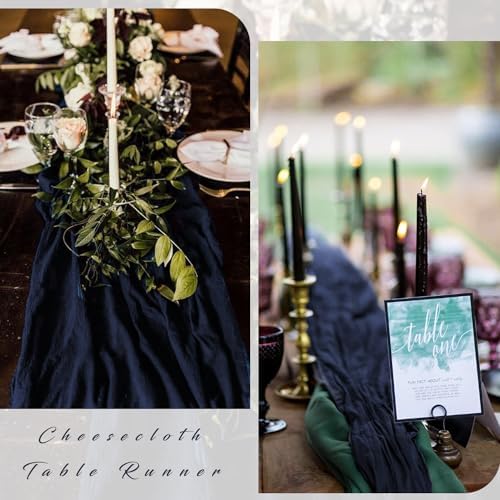 12 Pieces Navy Blue Cheesecloth Table Runners 10FT Gauze Fabric Runner for Tables Boho Table Runner Decoration Rustic Sheer Runner for Wedding Birthday Baby Bridal Shower Party (35 x 120 Inches Long)