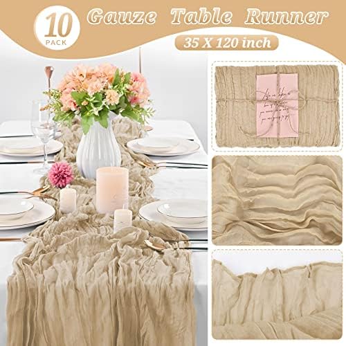 10 Pack Cheesecloth Table Runner 35 x 120 Inch, Beige