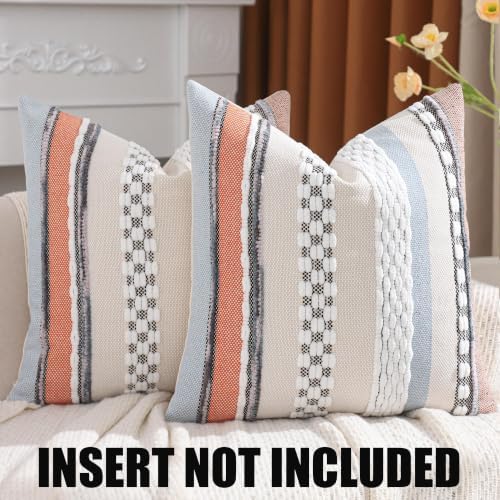 Boho Throw Pillow Covers 18x18 Set of 2 Orange Blue