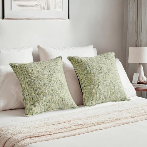 HAUSSY Pack of 2 Chenille Tweed Throw Pillow Covers 22x22 Inch, Light Green