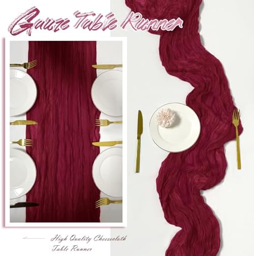 30 Pack Burgundy Cheesecloth Table Runner 17 x 108 inch Cheese Cloth Table Runners 9ft Burgundy Table Runner Rustic Romantic Sheer Gauze Runner for Wedding Party Baby Shower Table Decoration