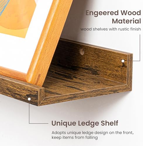 Axeman 40 Inch Floating Shelves, Brown Picture Ledge Shelf Set of 3