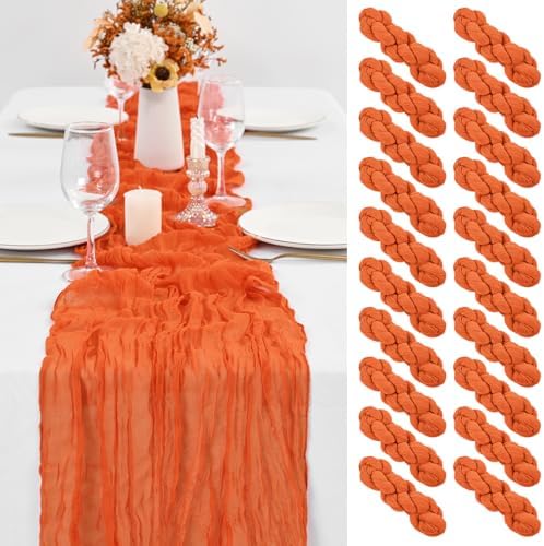 20 Pack Orange Table Runner 10Ft Cheesecloth Table Runner Boho Long Cheese Cloth Table Runners Romantic Sheer Fabric Gauze Table Runners for Wedding Party Bridal Shower