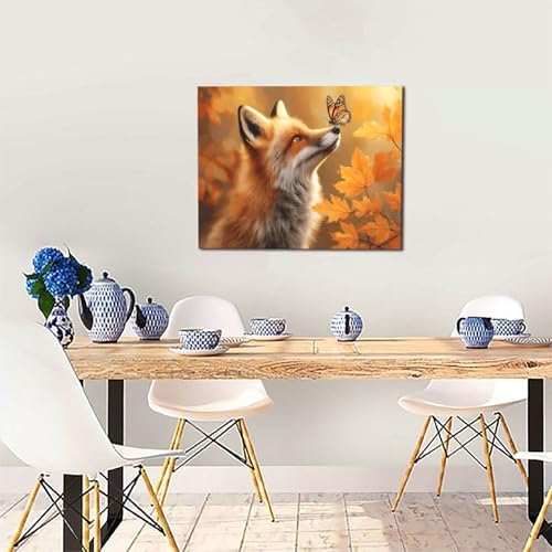 Fall Fox Decor Wall Art Autumn Pictures Maple Leaf Canvas Prints Painting Cute Fox Artwork Home Decoration for Bathroom Bedroom Living Room Framed Gifts 16"x20"