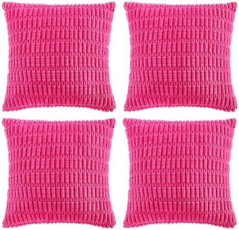 Fancy Homi 4 Packs Decorative Throw Pillow Covers for Living Room Couch Bed, Modern Farmhouse Boho Home Décor Accent Cushion Case, 18" x 18", Hot Pink