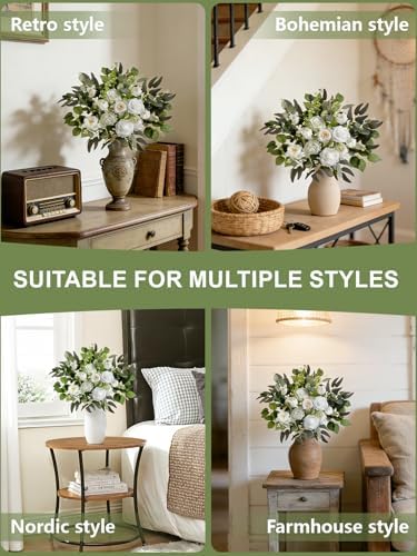 Artificial Wedding Greenery Filler Box Set 50Pcs with 8 Kinds Fake Greenery Stems for Centerpiece and Floral Arrangement Greenery Bouquet Filler(White Green)