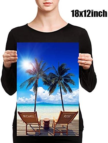 Vacation Personalized Canvas Prints Artwork with Couple's Names on Deck Chairs,Perfect Love Gift for Anniversary,Wedding.18x12 inches