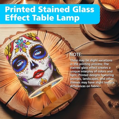 Sugar Girl Table Lamp LED 3-Color Pressed Bedside, Sugar Girl Shade Lamp with Wood Base for Bedroom Living Room Desk Office TL01