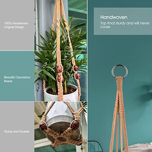RIFNY Macrame Plant Hanger Indoor, Hanging Plant Holder, Brown, 3 PCS