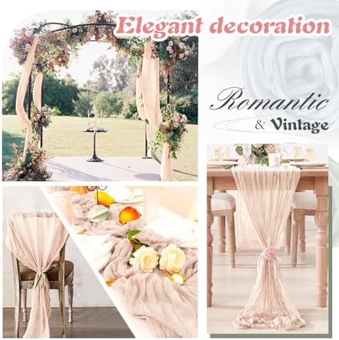 Blush Pink Cheesecloth Table Runner 6 Pack 35" Boho Gauze Tablecloth 120 inches Long Runner Rustic Sheer Fabric Bulk for Baby Shower Wedding Bridal Birthday Party Table Decorations
