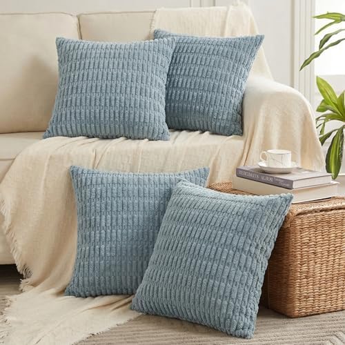 Fancy Homi 4 Packs Decorative Throw Pillow Covers for Living Room Couch Bed, Modern Farmhouse Boho Home Décor Accent Cushion Case, 20" x 20", Light Blue