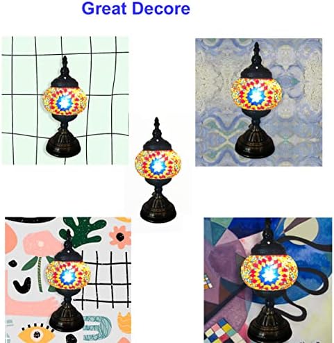 SILVERFEVER Handcrafted Mosaic Turkish Lamp Moroccan Glass Table Desk Bedside Light Bronze Base with E12 Bulb (Starburst Dark)
