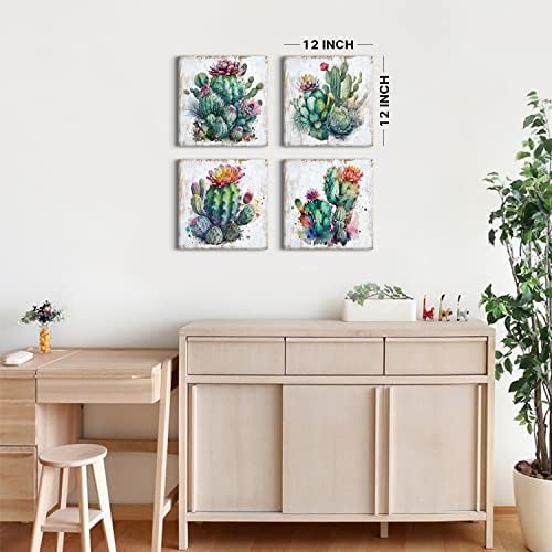 Cactus Wall Art Cactus Bathroom Decor Mexican Succulent Pictures Wall Decor | Southwestern Wall Art Boho Botanical Plants Canvas Prints Desert Flowers Paintings Living room Home Office Decor 12x12" 4Pcs