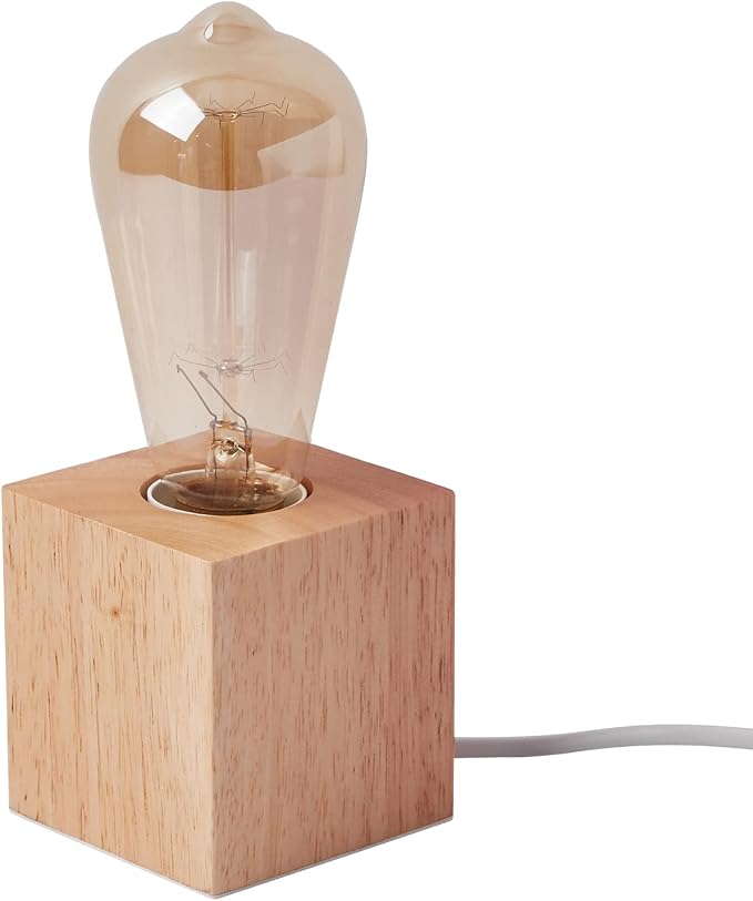 Vintage Table Lamp,Small Bedside Lamp with Square Wooden Base Desk Lamp, E26 60W Night Light Perfect for Bedroom Living Room Home Art Display Cafe Bar Studio Antique Decor(Without Bulb)
