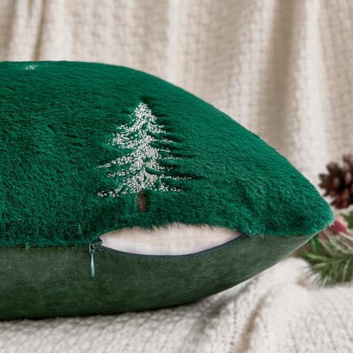 MIULEE Christmas Decorative Faux Fur Pillow Covers 20x20 Inch Green White