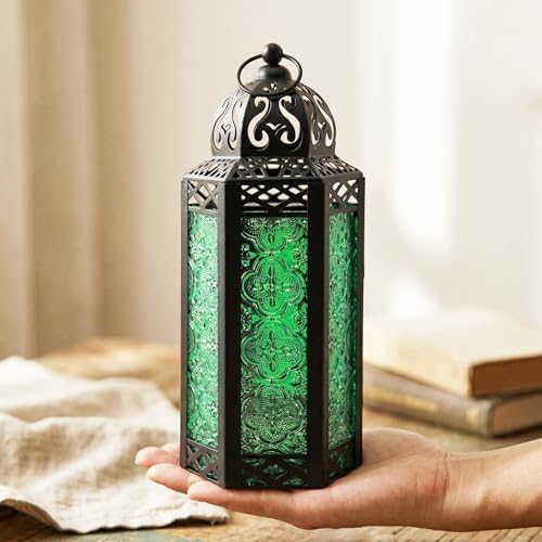Vela Lanterns Decorative Indoor Moroccan Candle Holder, Green, M, 12-Pack
