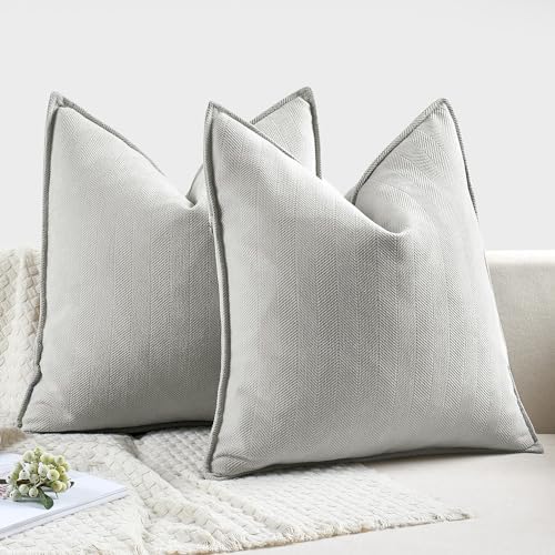 MIULEE Pack of 2 Light Grey Decorative Chenille Pillow Covers 18x18 Inch