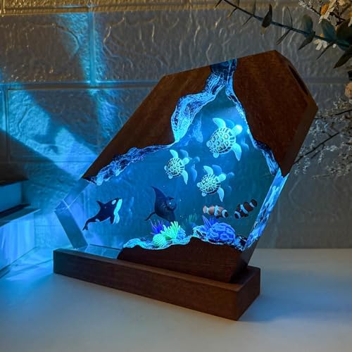 Handmade 3D Orca Ocean Resin Lamp for Home Office Decor