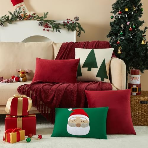 JUSPURBET 12x20 Lumbar Velvet Throw Pillow Covers Set of 2,Burgundy
