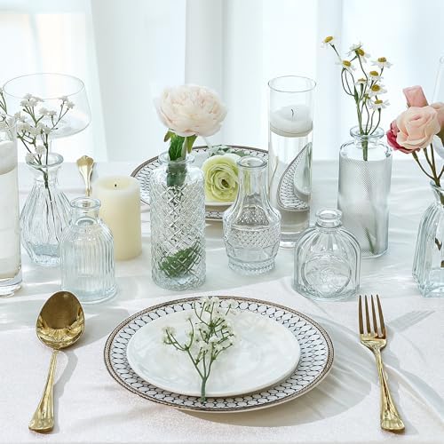 CUCUMI 24pcs Bud Vases for Centerpieces, Clear Glass Vase Decorations | Clear Vintage Decorative Small Vases for Flowers, Wedding Rustic Home Table Decor