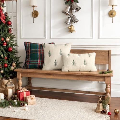MIULEE Christmas Decorative Faux Fur Pillow Covers 20x20 Inch Beige Green