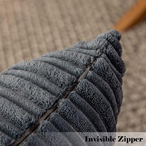 Kevin Textile Striped Corduroy 24”x24” Pillow Covers 2 Pack, Dark Grey