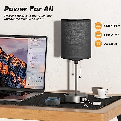 Small Bedside Table Lamp for Bedroom - Desk Lamp with USB Ports for Dorm