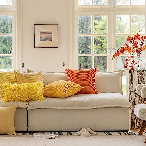 Home Brilliant Striped Corduroy Pillow Cover 24x24 Plush Texture Velvet Euro Throw Pillow Sham Covers for Chair Yellow Pillow Covers for Summer Decoration, 24 x 24 inch, Sunflower Yellow