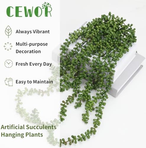 CEWOR 8pcs Artificial Succulents Hanging Greenery Plants Fake String of Pearls for Wall Home Garden Outdoor Decor (24 Inches Each Length)