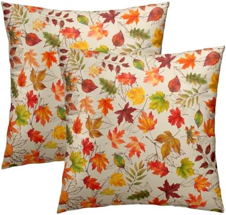 Autumn Leaves Throw Pillow Covers 24x24 inch Set of 2 Fall Maple Leaf Wild Plant Pillow Cases Thanksgiving Seasonal Farmhouse Outdoor Decor Cushion Cover for Home Porch Sofa