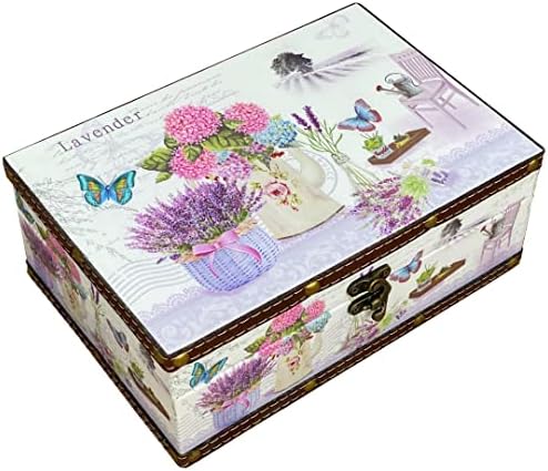 Treasure Box Vintage Wooden + PU Leather Decorative Storage Box With Lid - Trinket, Jewelry & Memento Keepsake Box - Gifts for Kids, Girls, Women & Home Decor (Lavender, Small)