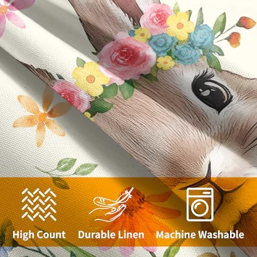 Easter Rabbit Throw Pillow Covers 24x24 Inch Set of 2 Cute Bunny Cotton Linen Square Cushion Case Spring Colorful Floral Easter Theme Decorative Pillowcase for Home Bench Couch Sofa