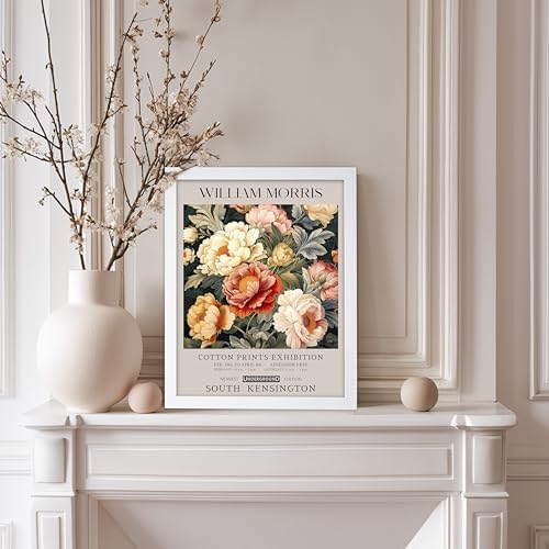 Poster Master William Morris Poster - Peony Print - Botanical Art - Flower Art - Exhibition Artwork - Animal Creation - Floral Piece - Aesthetic Illustration - Colorful Office or Bedroom Decor - 8x10 White Framed