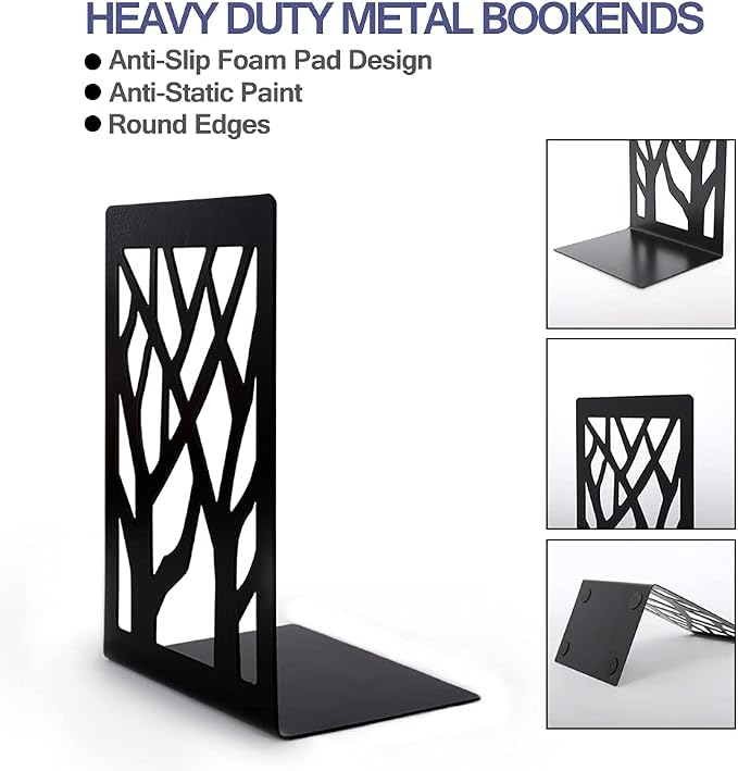 Book Ends-Metal Book End Supports for Bookrack Desk (Black, 10 Pair)