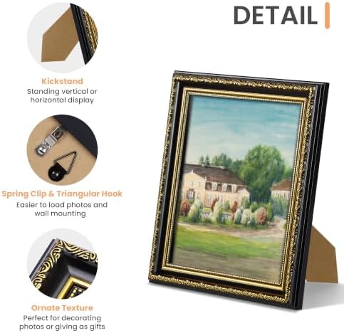 upsimples Vintage 8x10 Picture Frame, Antique Black and Gold Frames, 2 Pack