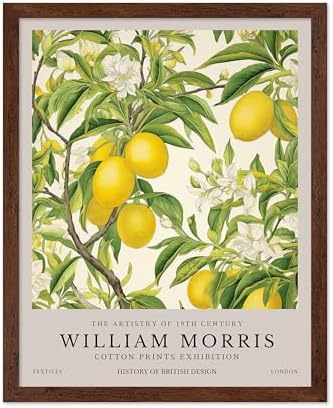 Poster Master William Morris Poster - Lemon Tree Print - Botanical Art - Fruit Art - Exhibition Artwork - Lemon Creation - Floral Piece - Aesthetic Illustration - Colorful Kitchen Wall Decor - 8x10 Brown Framed