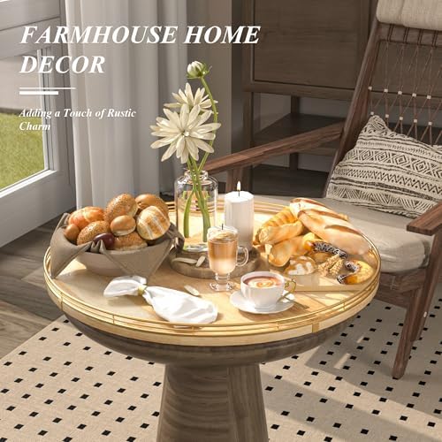 AMH 21-Inch Extra Large Lazy Susan with Oak Base and Black Iron Rail