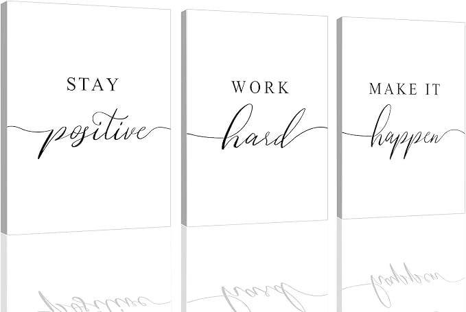 Framed Canvas Wall Art Positive Quote, Office Art, White Large Poster, Motivational Artwork Set of 3 Prints, Inspirational Poster Prints (G-3pcs,12x16inchx3pcs)