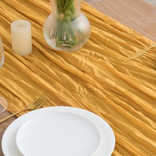 Asee'm Gold Yellow Cheesecloth Table Runner Fall Boho 10FT Rustic Gauze