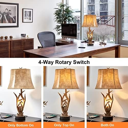 Dungoo 26" Rustic Antler Table Lamps Set of 2 for Bedroom with 2 USB Ports