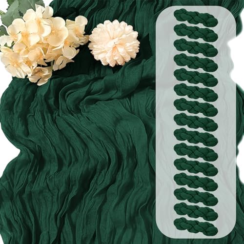 15 Pack Emerald Green Cheesecloth Table Runner 17 x 108 inch Cheese Cloth Table Runners 9ft Green Table Runner Rustic Romantic Sheer Gauze Runner for Wedding Party Baby Shower Table Decoration