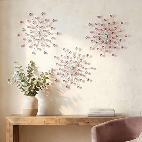 ZEXUIRU 3 Set Silver Starburst Wall Art for Home Decor Metal Bling Crystal Rhinestones Sunburst Wall Decor Sparkling Rhinestone Art Accent Silver - 13in