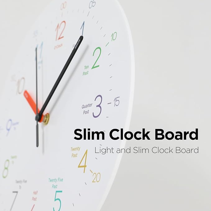 mooas Easy Learning Flatwood Wall Clock,12" Wood Clock | Non-Ticking Sweep Movement Decorative Clock Battery Operated Wall Clock for Home Living Room Bedroom School