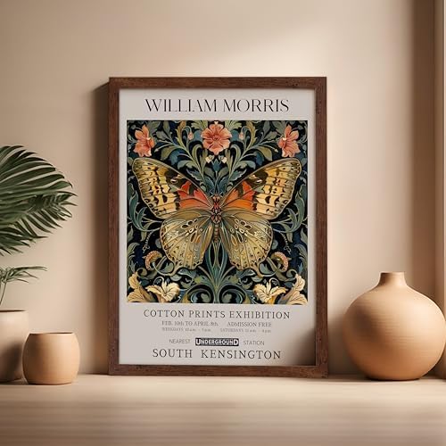 Monem Art William Morris Poster - Butterfly Print - Flower Art - Botanical Poster - Moth Illustration - Floral Creation - Aesthetic Living Room Decor - 16x20 Brown Framed